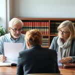 Elderly couple reviewing incapacity planning documents with an attorney