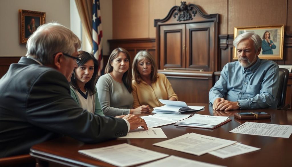 Family in distress discussing court guardianship proceedings for incapacity planning