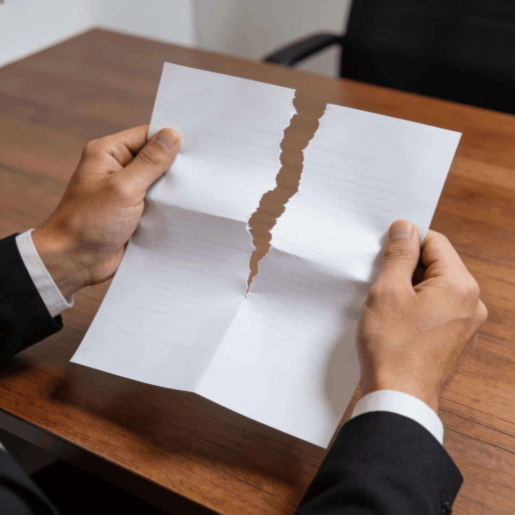Person tearing a legal will document in half to demonstrate physical revocation