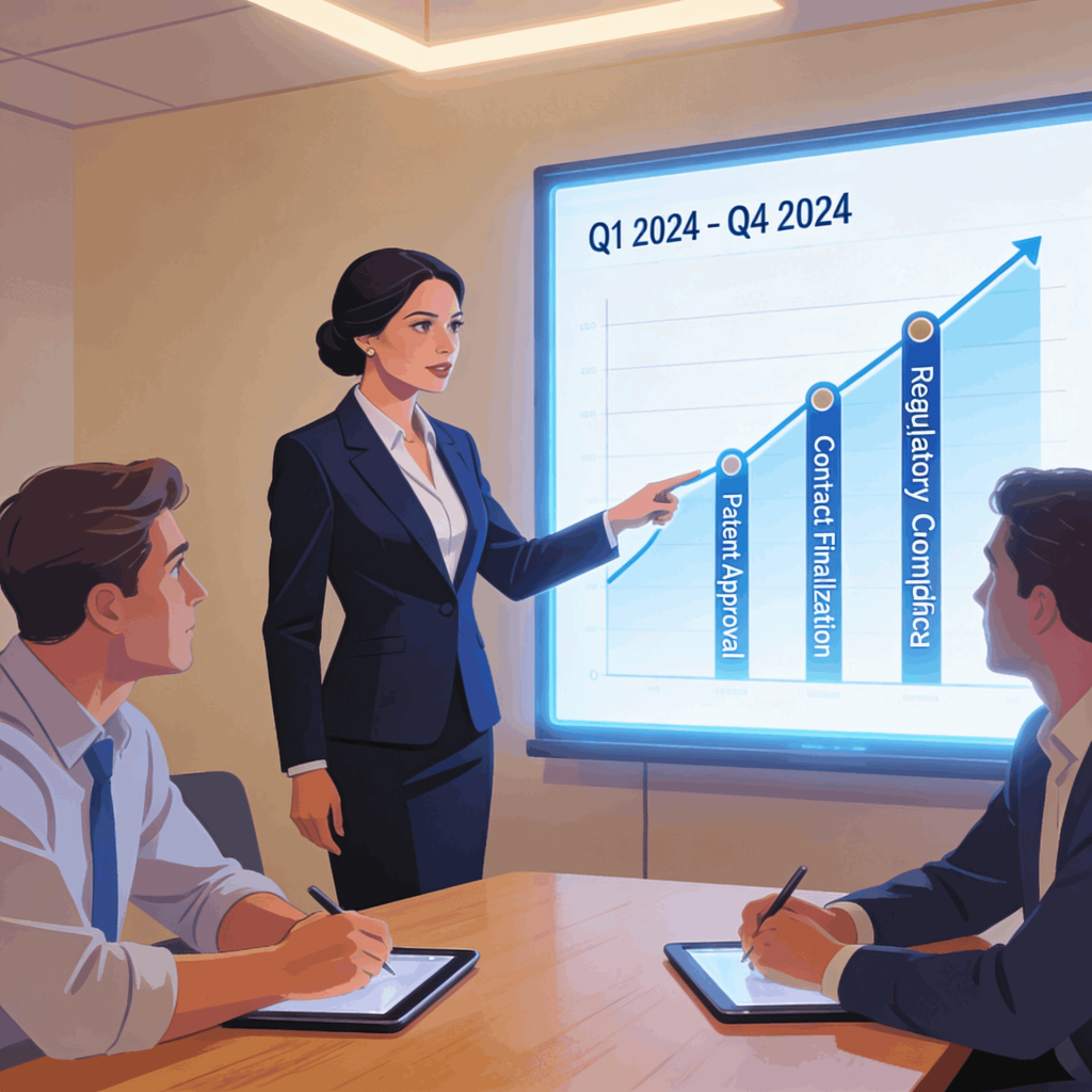 Business attorney presenting a legal strategy roadmap to a growing business team